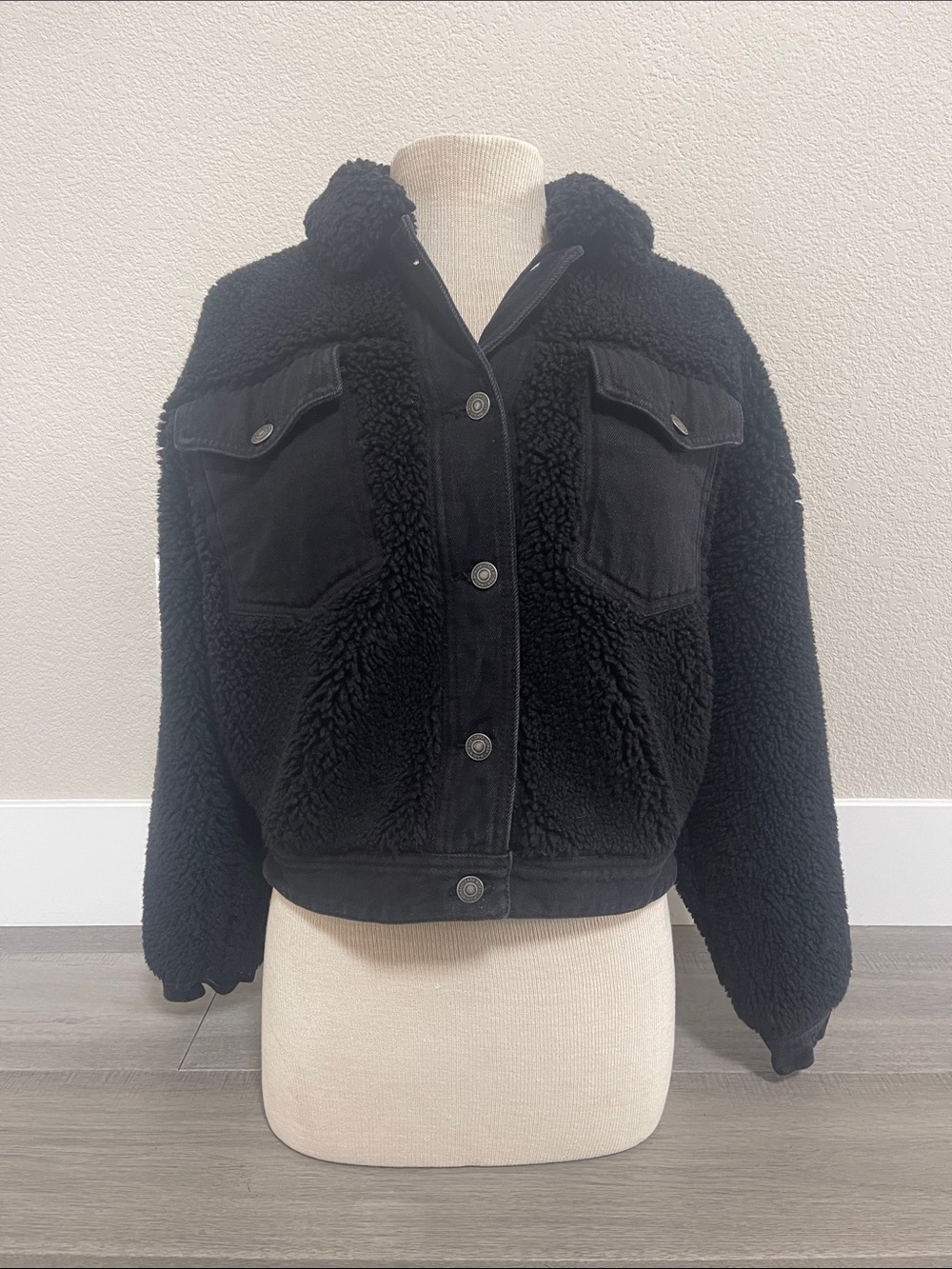 Zara Black Sherpa Button-Up Jacket